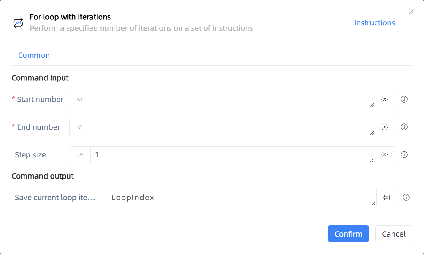 For loop with iterations