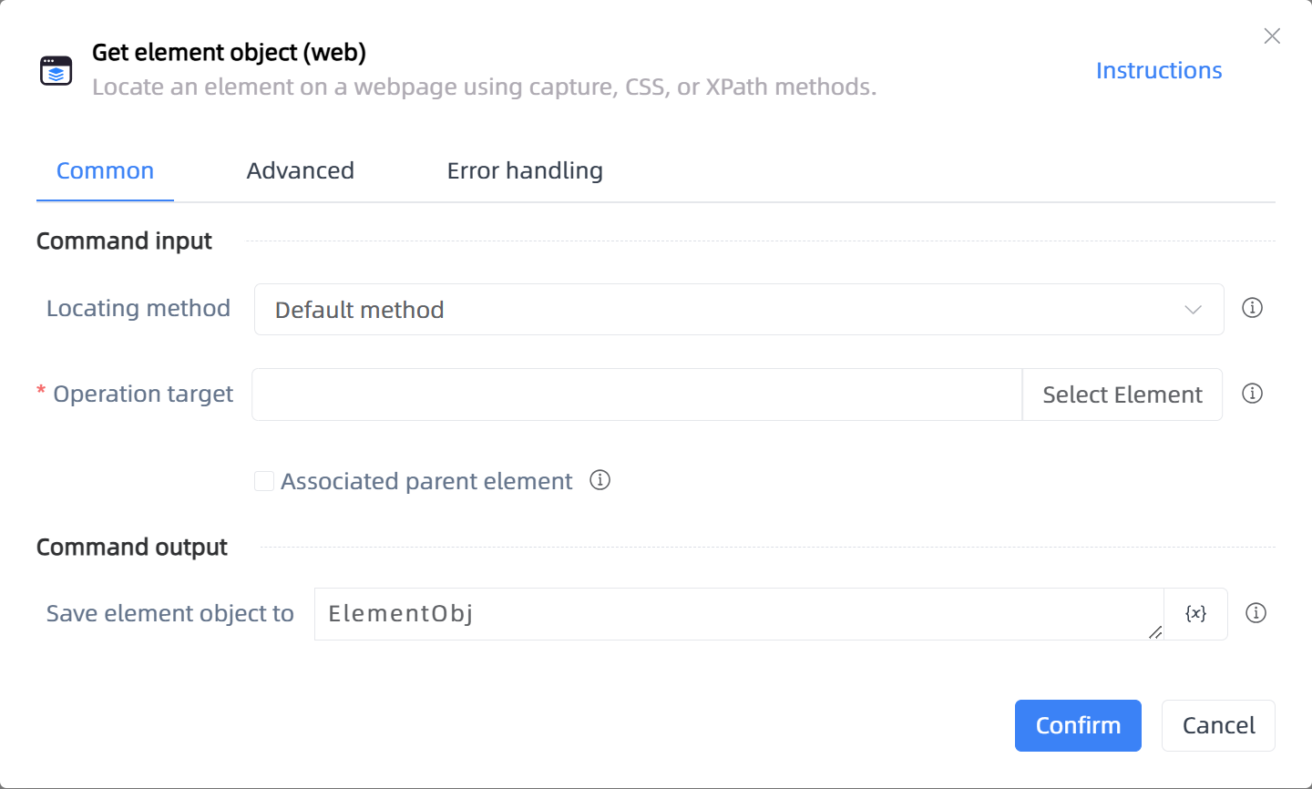 Get element object (web)