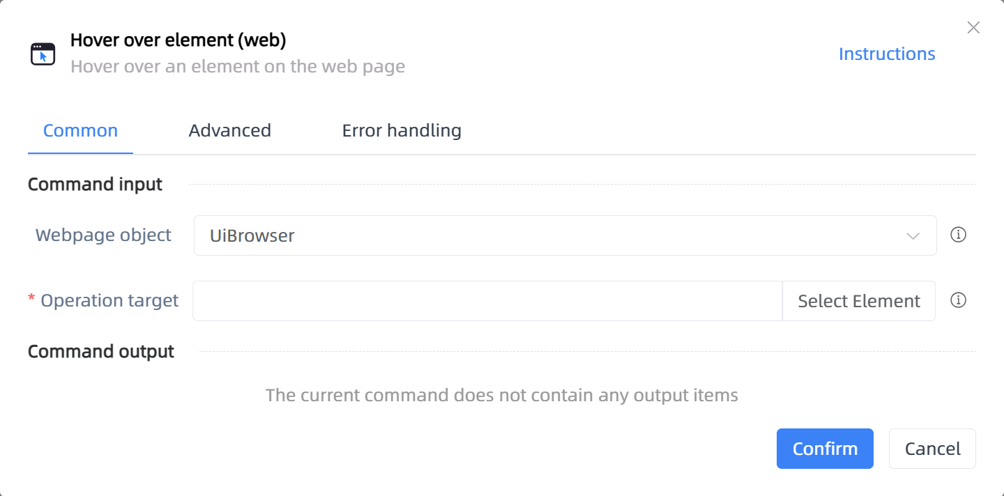 Hover over element (web)