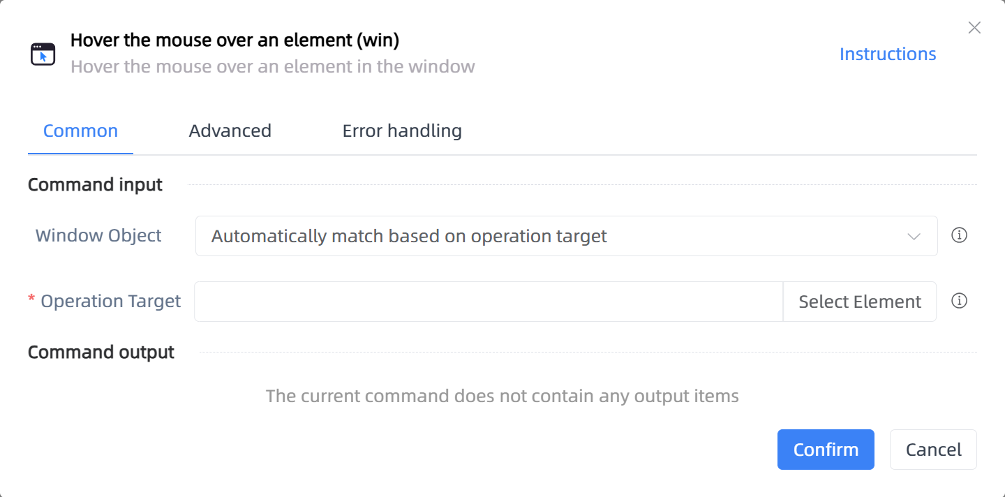 Hover the mouse over an element (win)