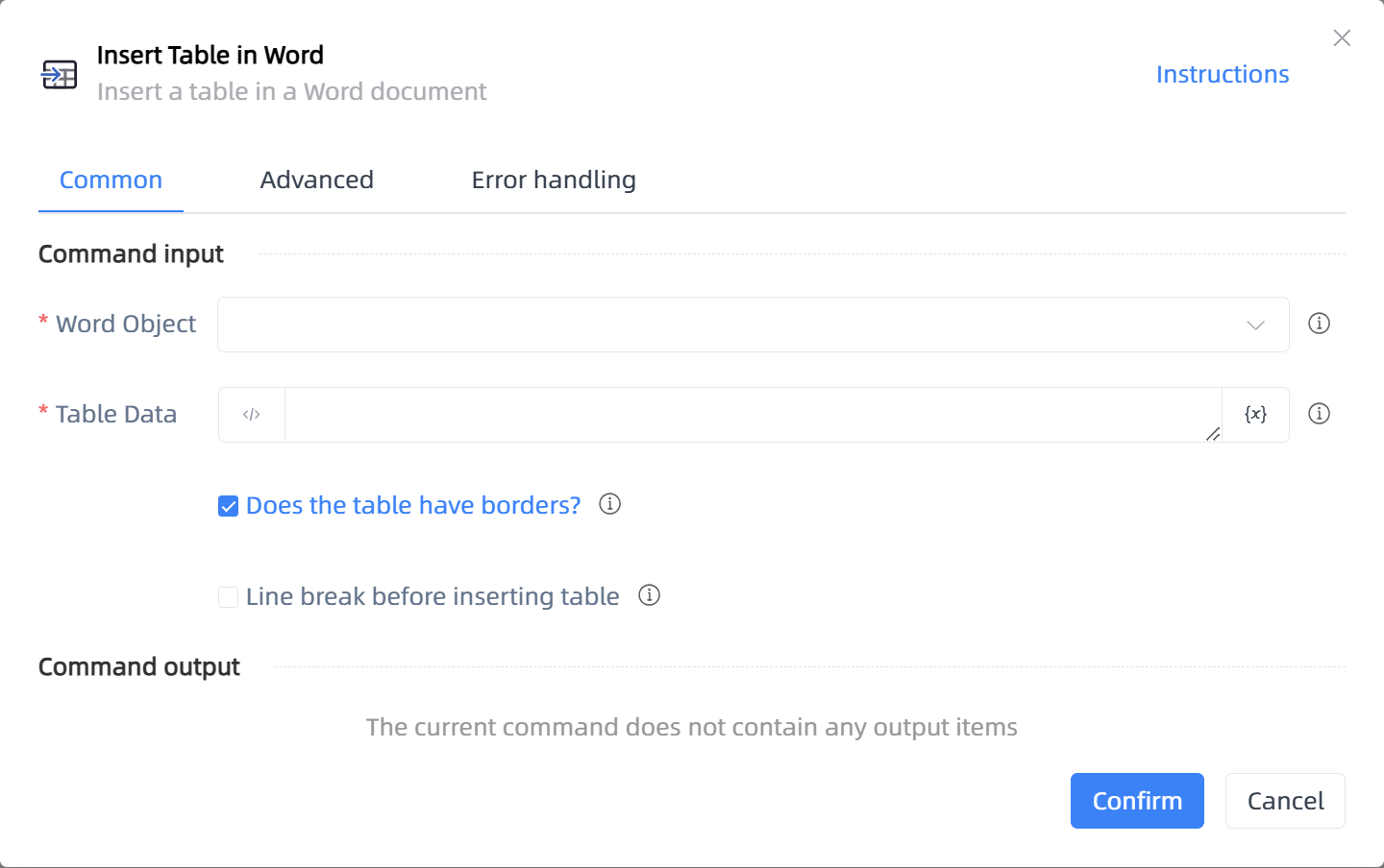 Insert Table in Word