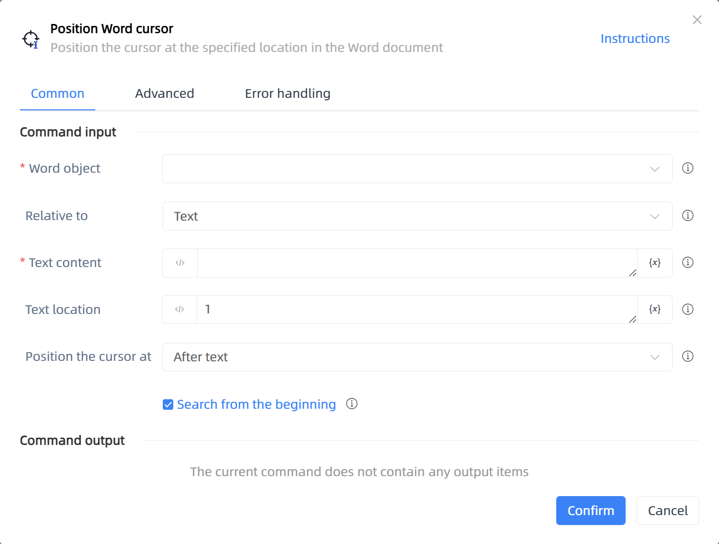 Position Word cursor