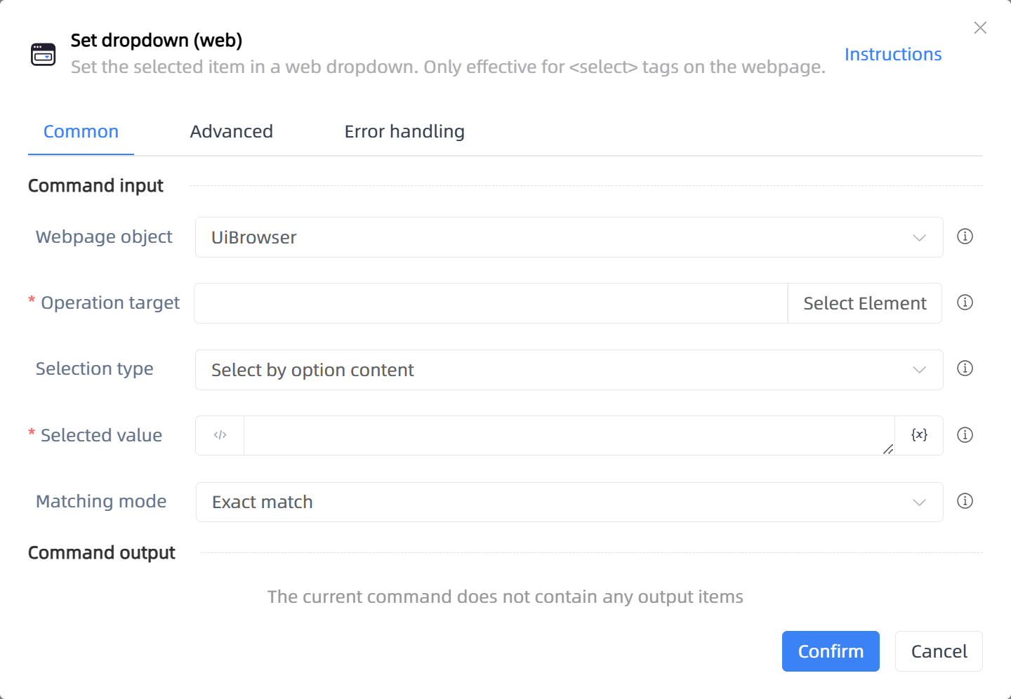 Set dropdown (web)